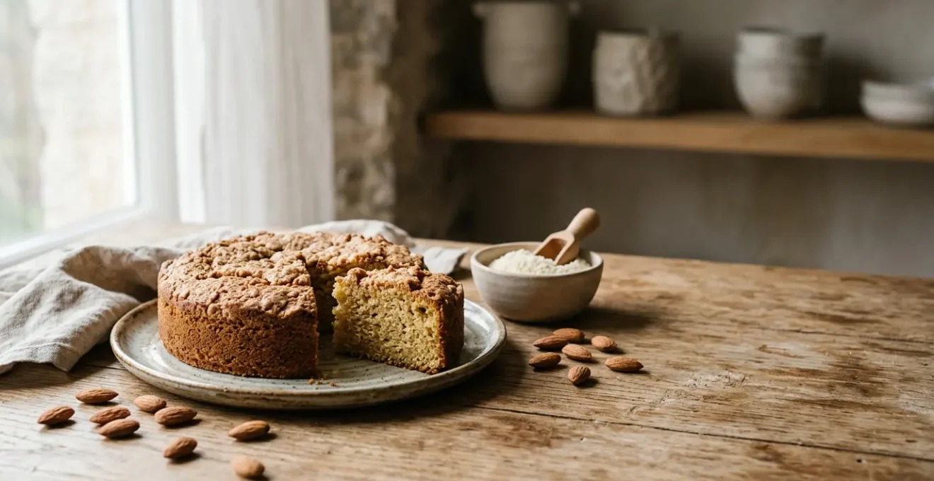 Gâteau moelleux à la poudre d'amande sans farine de blé avec texture fondante et parfumée