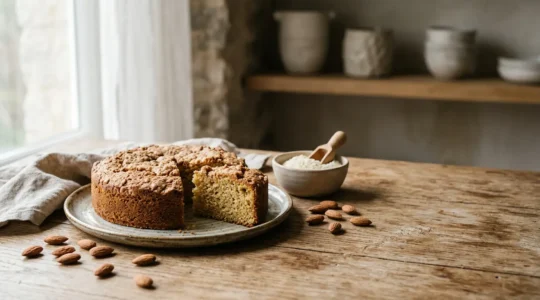 Gâteau moelleux à la poudre d'amande sans farine de blé avec texture fondante et parfumée
