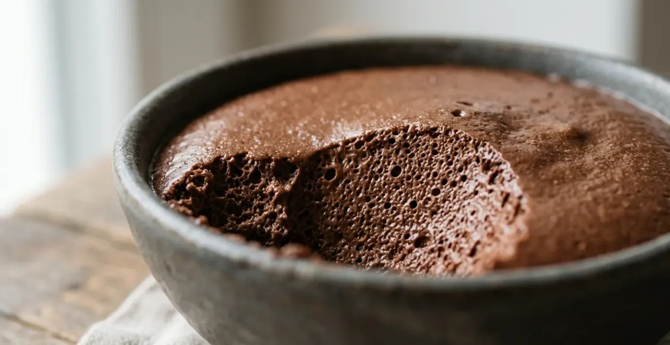 Mousse au chocolat aérienne et stable avec texture parfaite révélant sa structure mousseuse