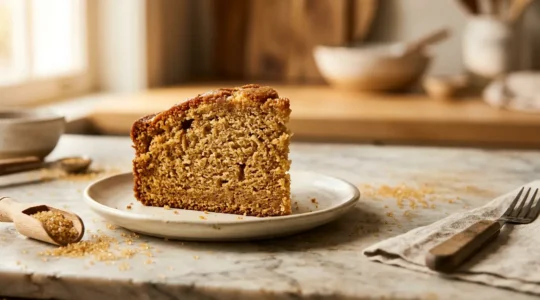 Gâteau artisanal moelleux à la cassonade avec texture fondante et arômes caramélisés