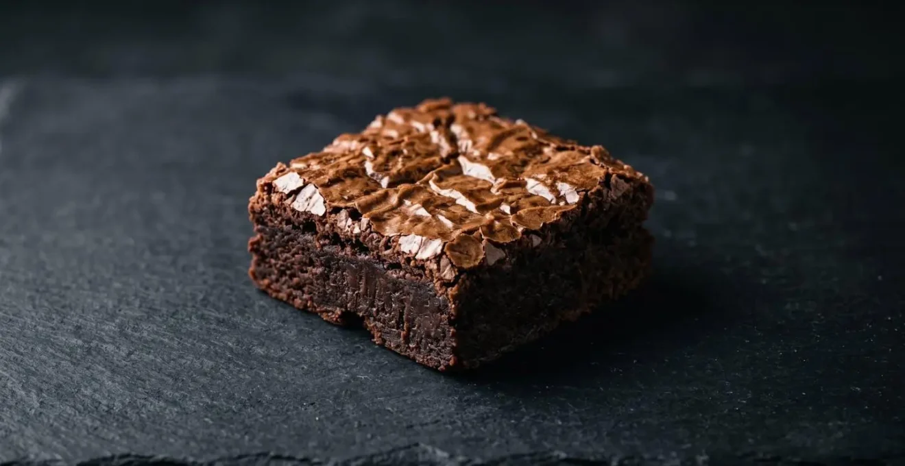 Brownie américain authentique avec sa croûte brillante craquelée caractéristique et son intérieur fondant