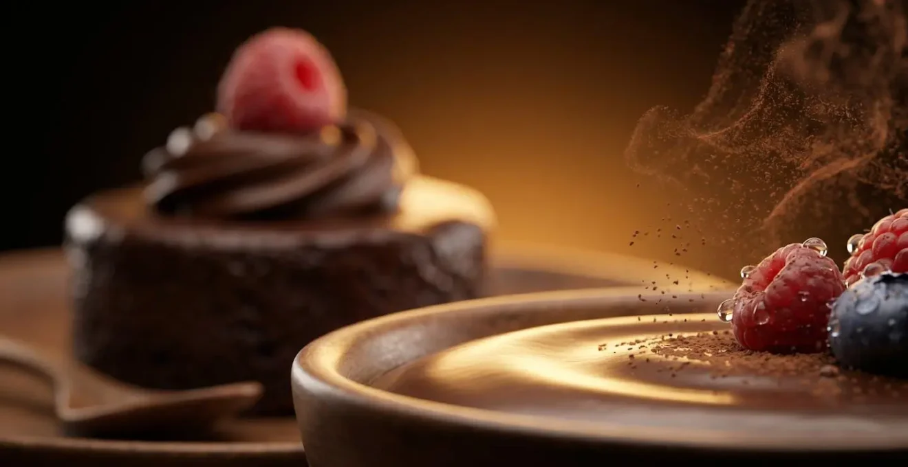 Représentation symbolique de la perception sensorielle d'un dessert au chocolat avant la dégustation