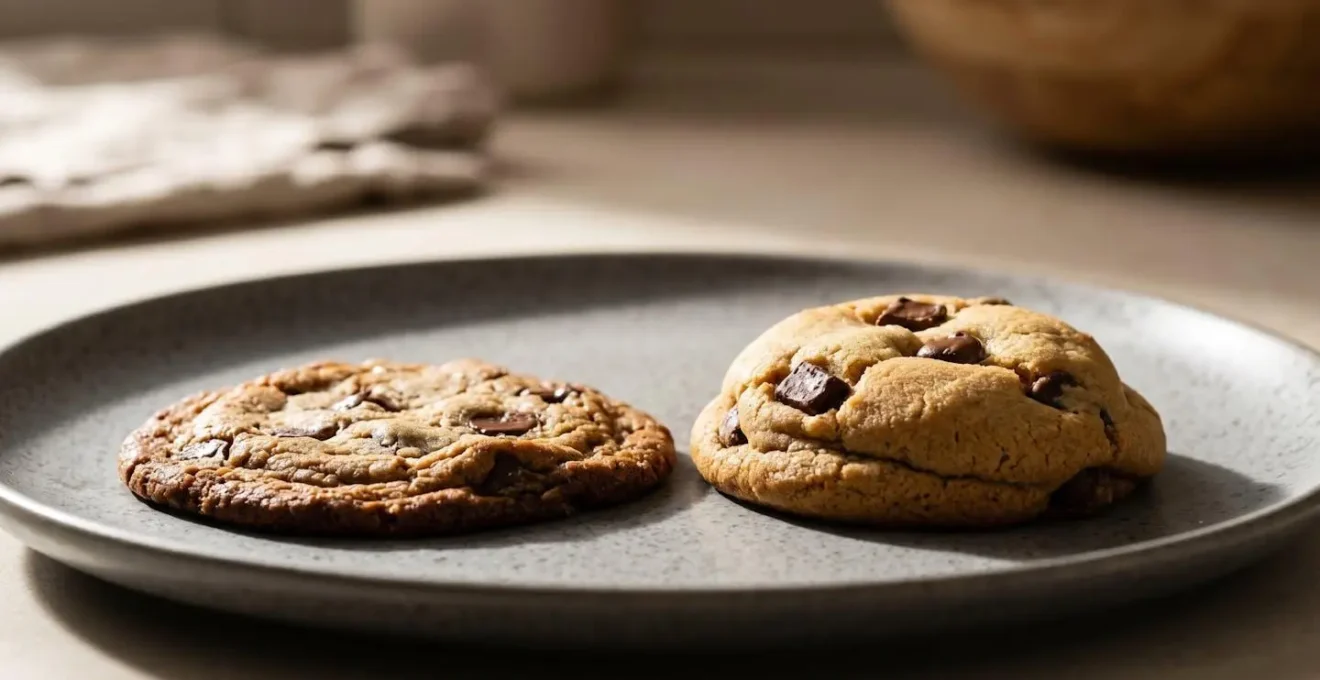 Comparaison visuelle entre cookies étalés avec trop de pépites et cookies épais bien structurés