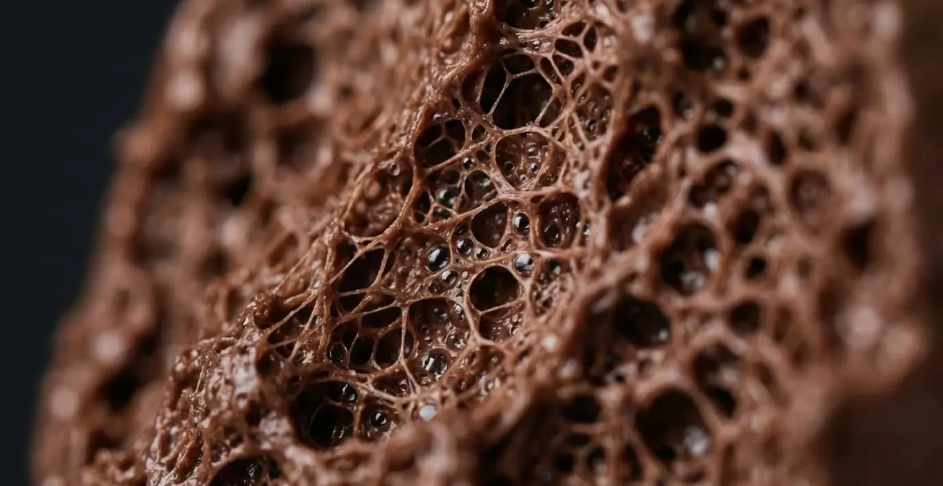 Structure cristalline du beurre de cacao dans une mousse au chocolat montrant le réseau de soutien interne