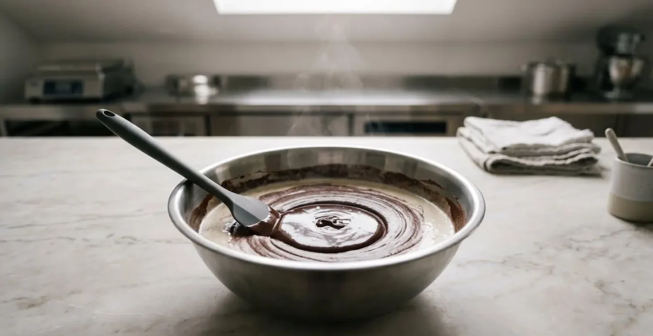 Formation du noyau élastique brillant lors de l'émulsion d'une ganache au chocolat