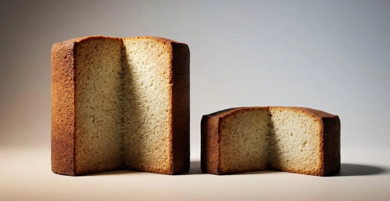 Coupe transversale montrant la pénétration de la chaleur dans deux gâteaux de hauteurs différentes avec gradient de température visible
