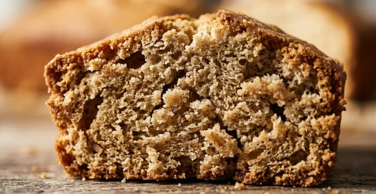 Texture macro d'un gâteau sec et friable montrant la structure cassante causée par un excès de farine